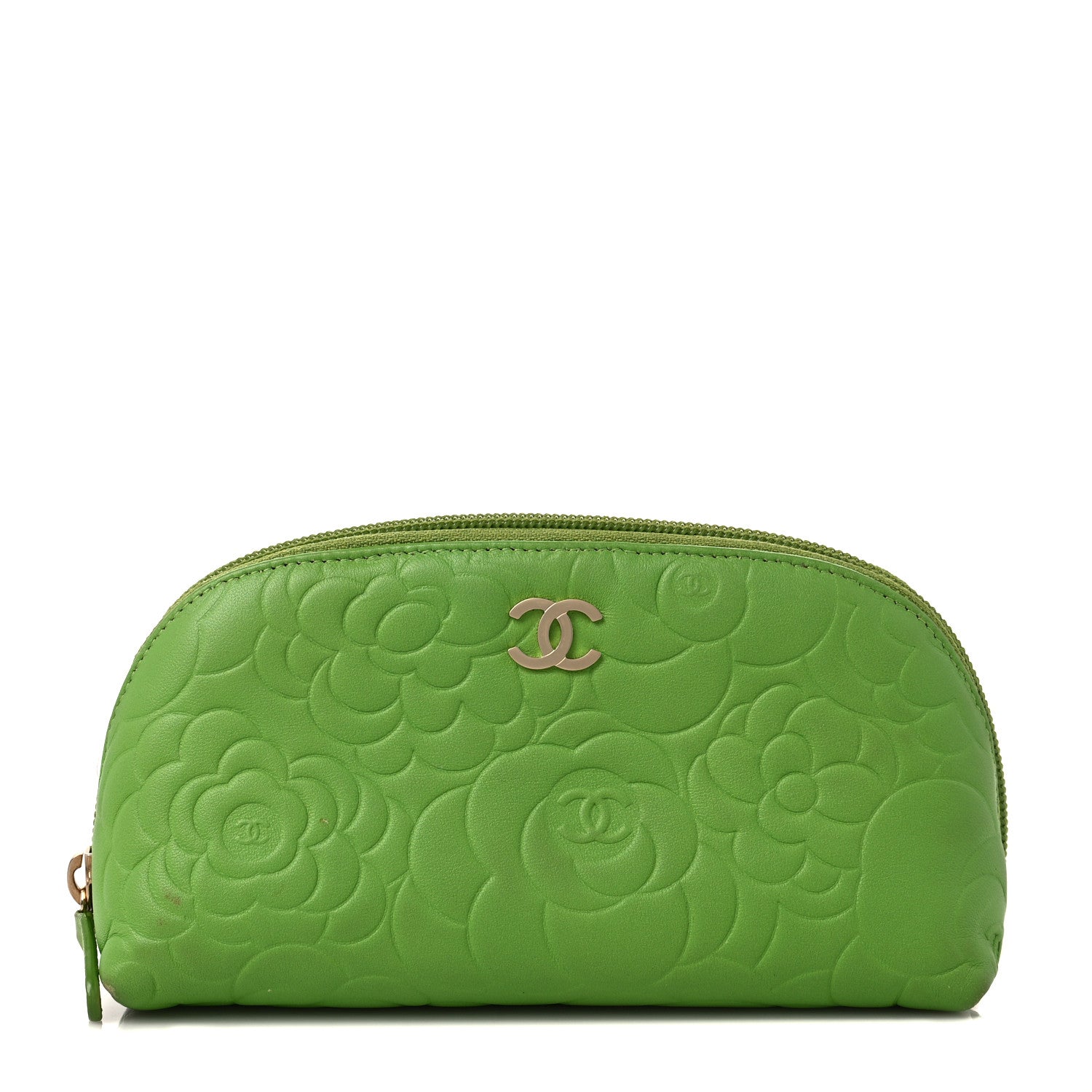 Chanel Lambskin Camellia Embossed Cosmetic Case Green 1 of 11