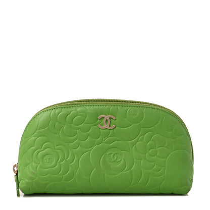 Chanel Lambskin Camellia Embossed Cosmetic Case Green 1 of 11