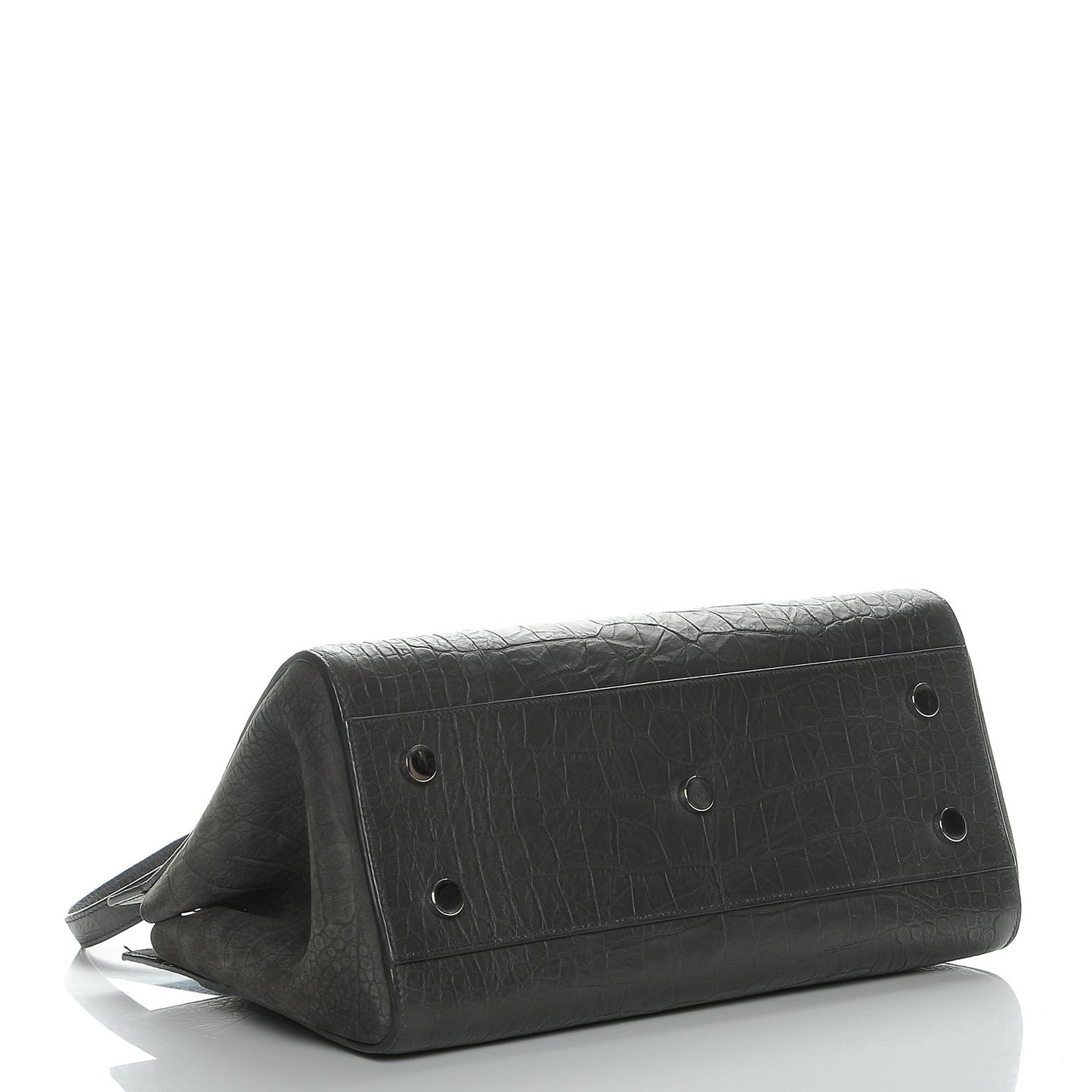 Calfskin Crocodile Embossed Suede Small Cabas Rive Gauche Dark Anthracite