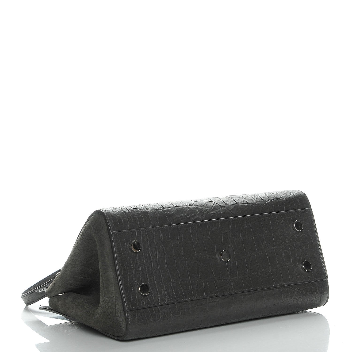 Saint Laurent Calfskin Crocodile Embossed Suede Small Cabas Rive Gauche Dark Anthracite 5 of 8