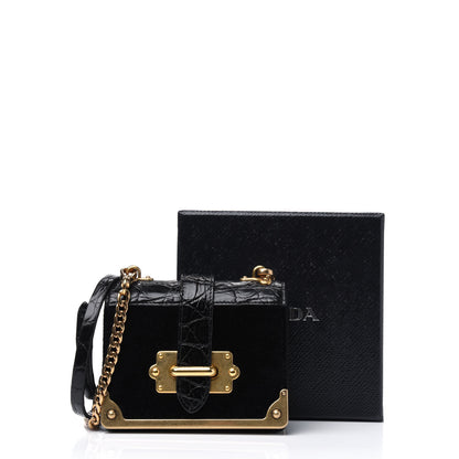 Prada Velvet Crocodile Micro Cahier Bag Black 11 of 11