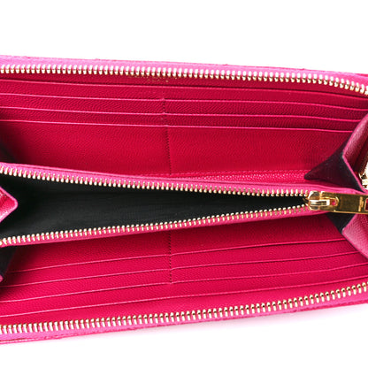 Saint Laurent Grain De Poudre Matelasse Chevron Monogram Zip Around Wallet Fuchsia 5 of 10