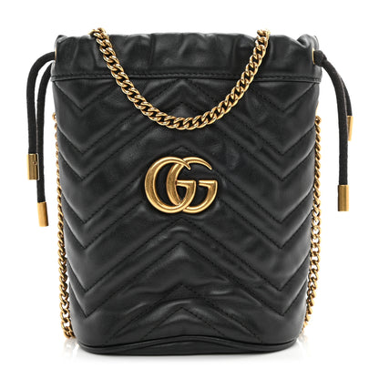 Gucci Calfskin Matelasse Mini GG Marmont 2.0 Bucket Bag Black 1 of 8
