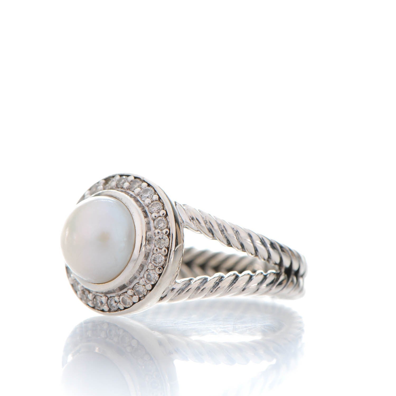 David Yurman Sterling Silver Diamond Pearl 8mm Petite Cerise Ring 51 5.75 3 of 7