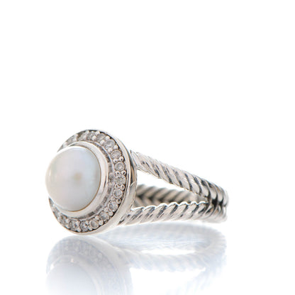 David Yurman Sterling Silver Diamond Pearl 8mm Petite Cerise Ring 51 5.75 3 of 7