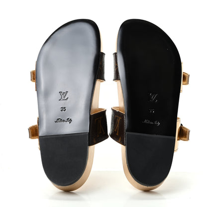 Louis Vuitton Patent Calfskin Monogram Bom Dia Mule Sandals 35 Gold 6 of 11