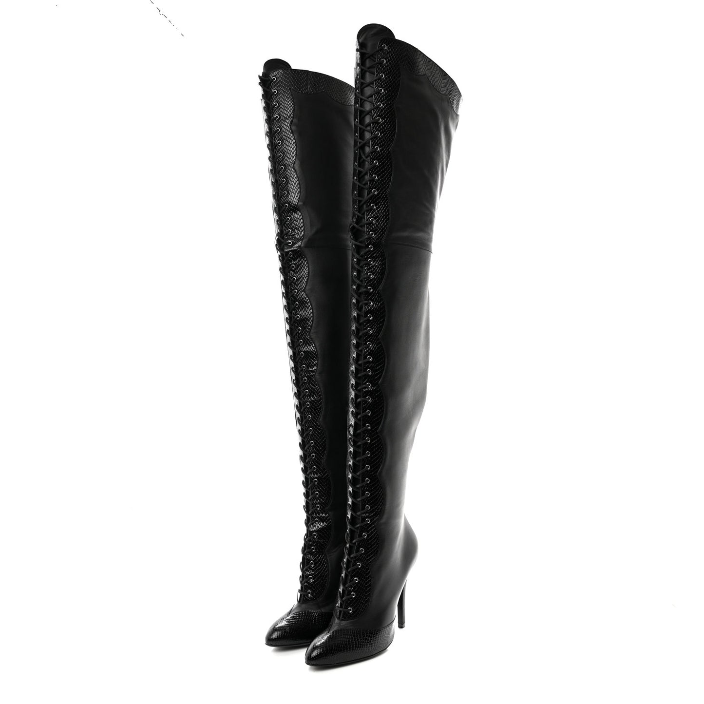 Calfskin Snakeskin Embossed Harriet Over the Knee High Boots 38 Black