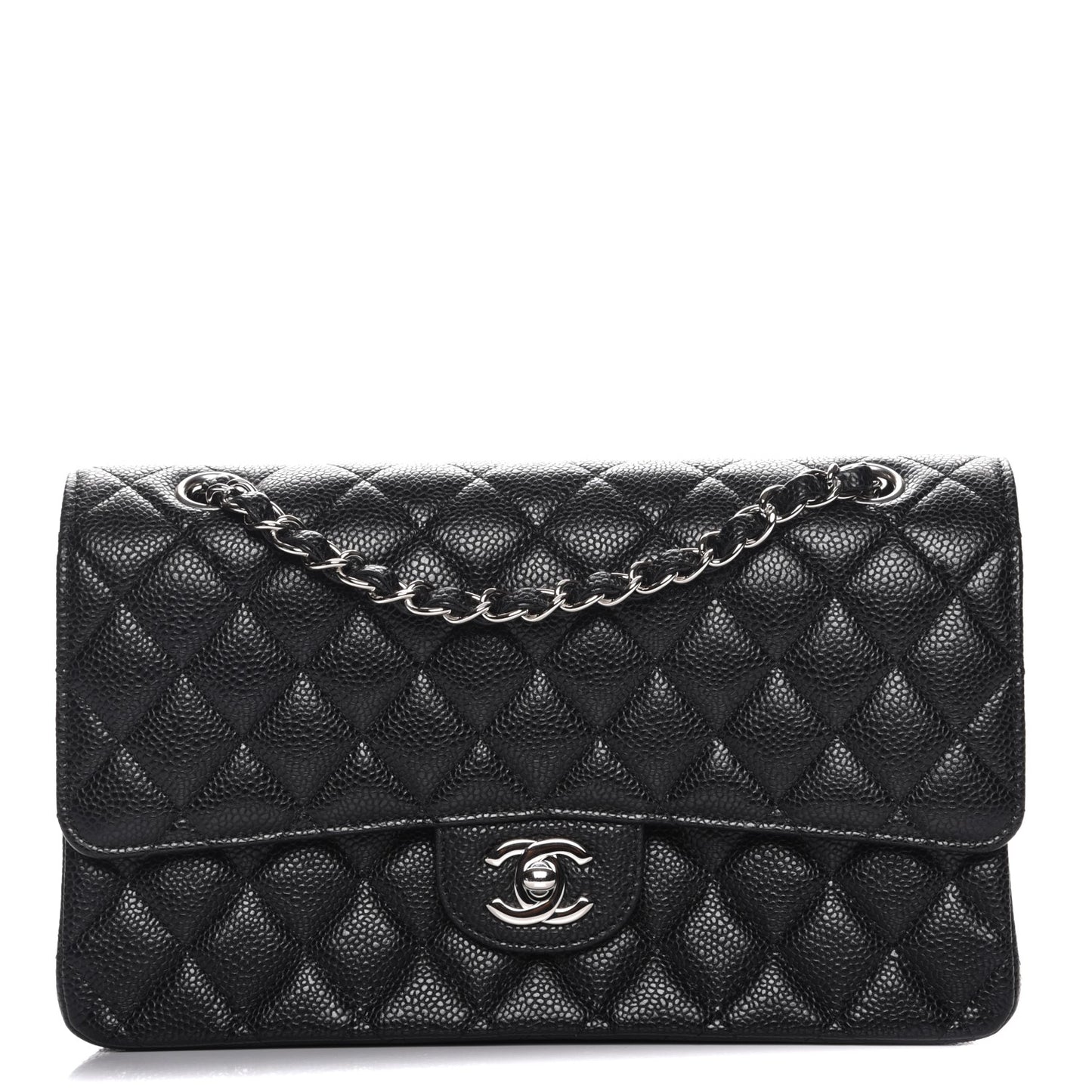 Caviar Quilted Medium Double Flap Black