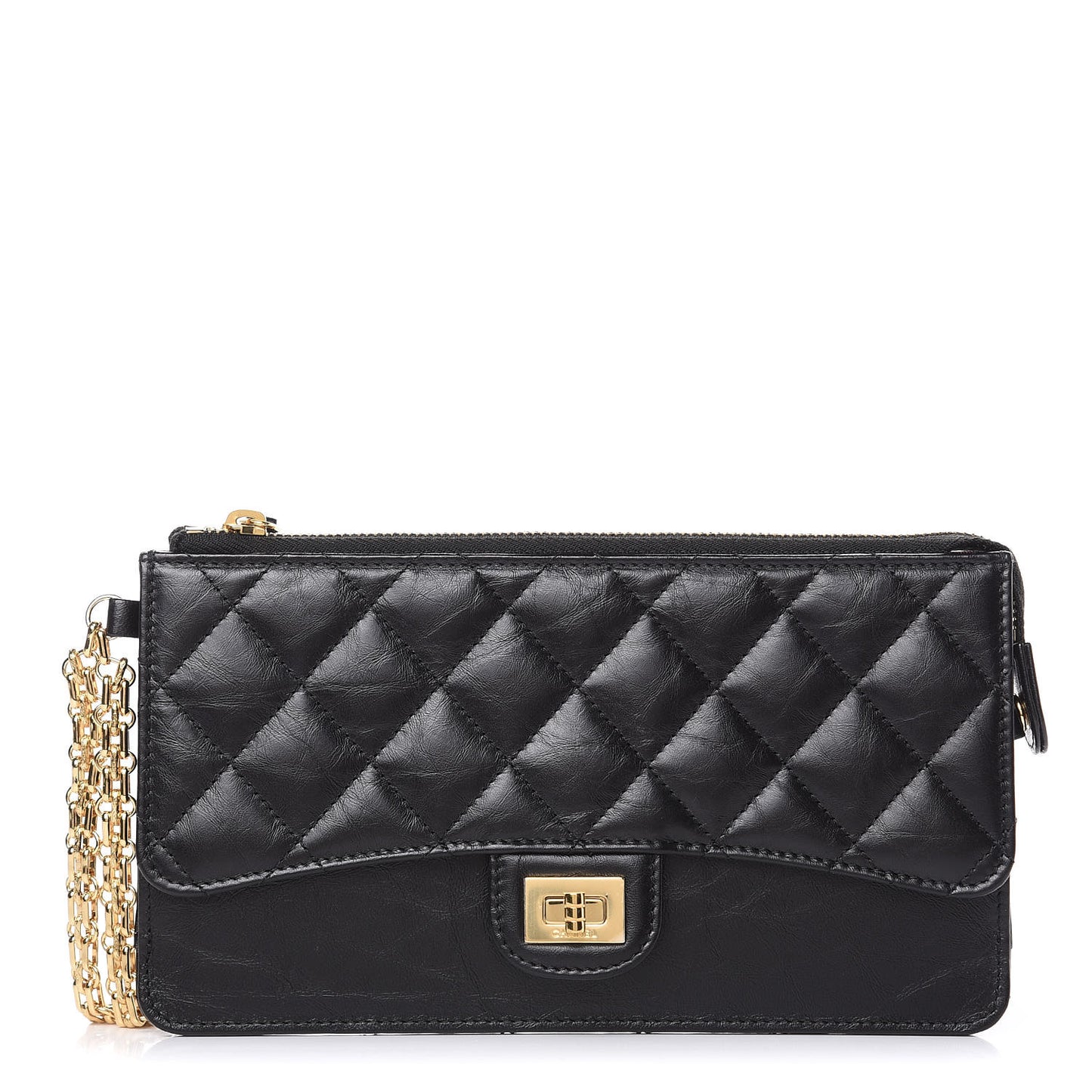 Aged Calfskin Quilted 2.55 Reissue Pouch With Chain Handle Black