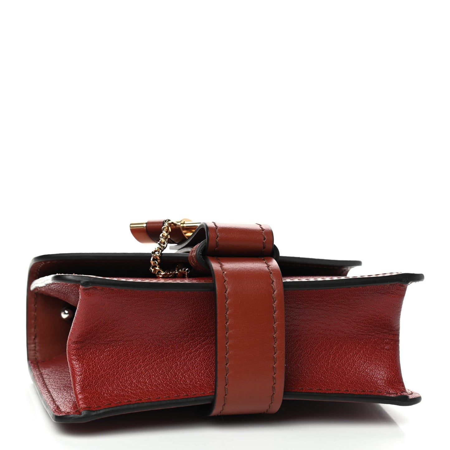 Shiny Goatskin Calfskin Mini Aby Chain Shoulder Bag Sepia Brown