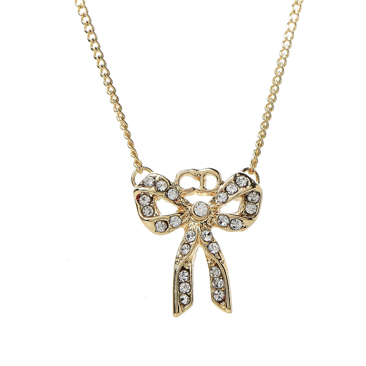 Crystal Bow Necklace Gold Gold