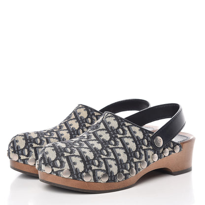 Christian Dior Canvas Oblique Diorquake 20mm Slingback Clogs 36 Deep Blue 3 of 7