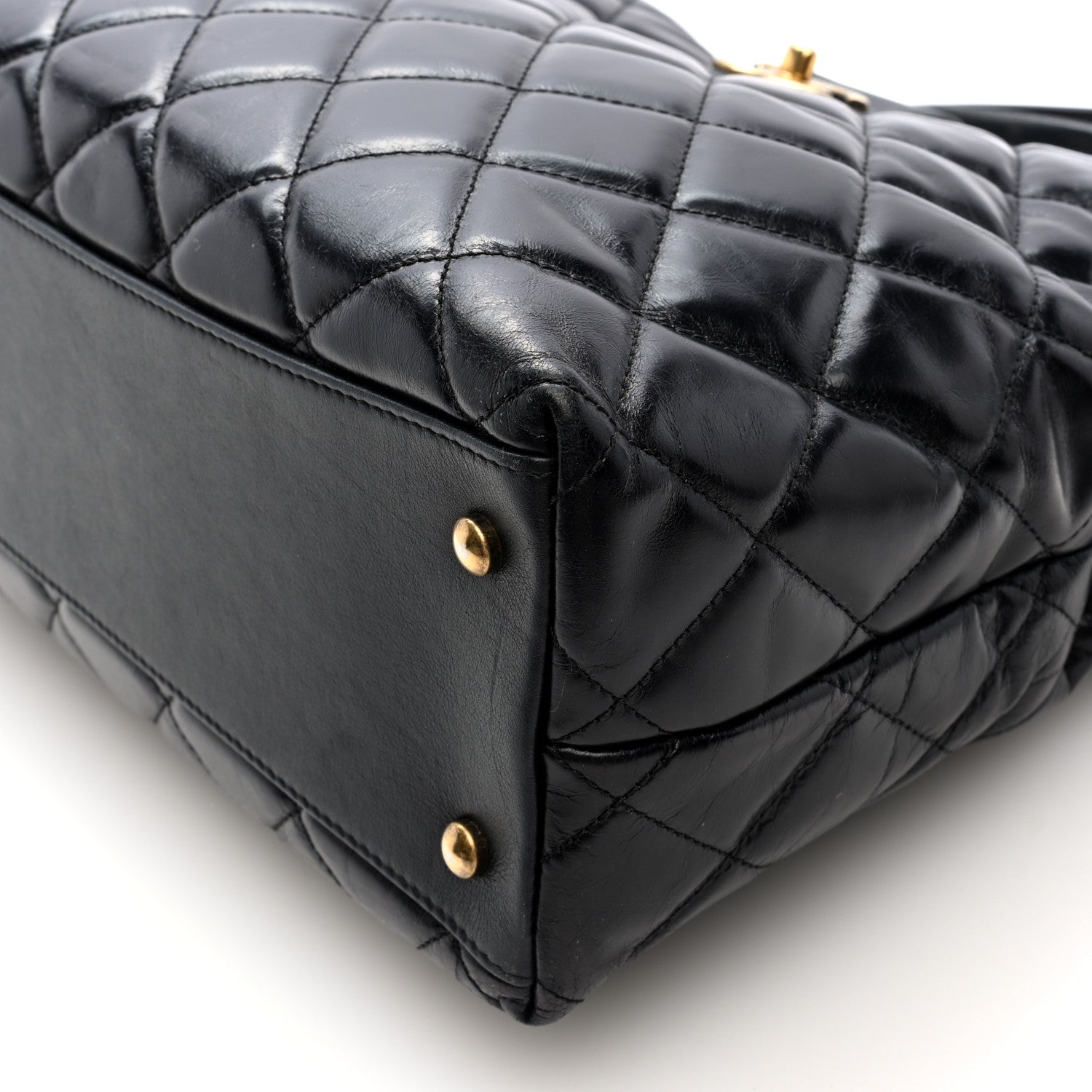 Chanel Glazed Calfskin Quilted Gold Bar Tote Black 11 of 11