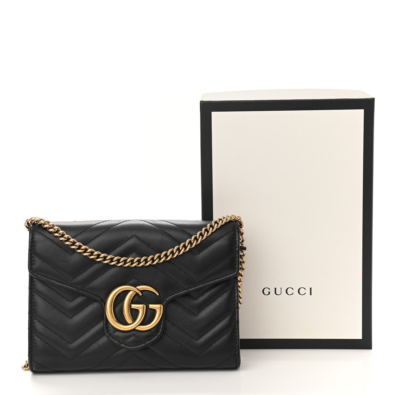 Gucci Calfskin Matelasse GG Marmont Chain Wallet Black 11 of 11