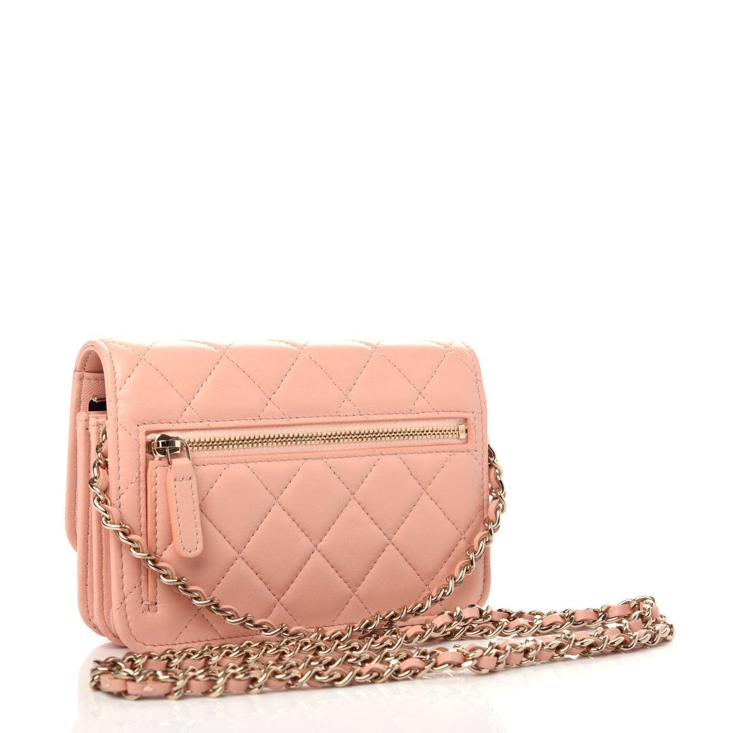 Lambskin Quilted Mini Wallet On Chain WOC Light Pink
