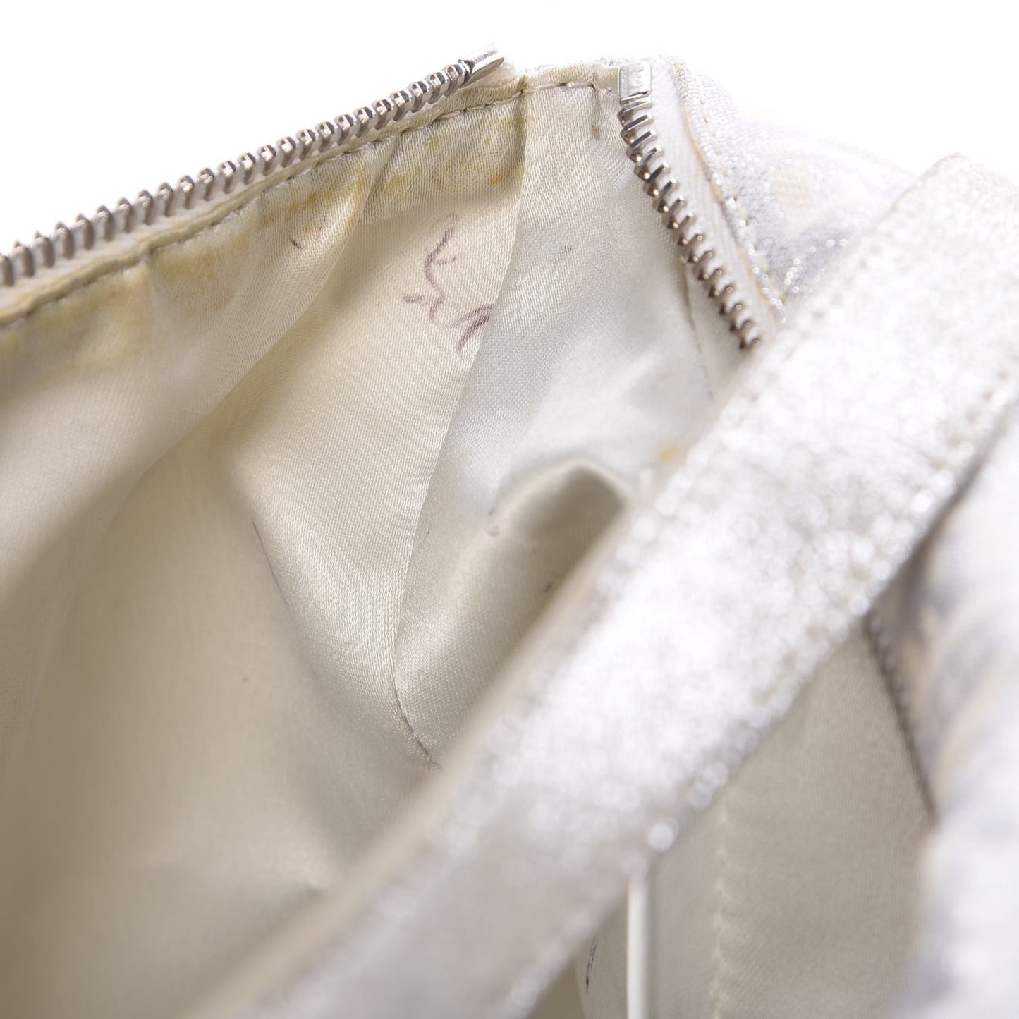 Metallic Lurex Zucchino Suede Small Shoulder Bag White Argento