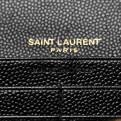 Saint Laurent Grain De Poudre Matelasse Chevron Monogram Flap Wallet Black 6 of 7