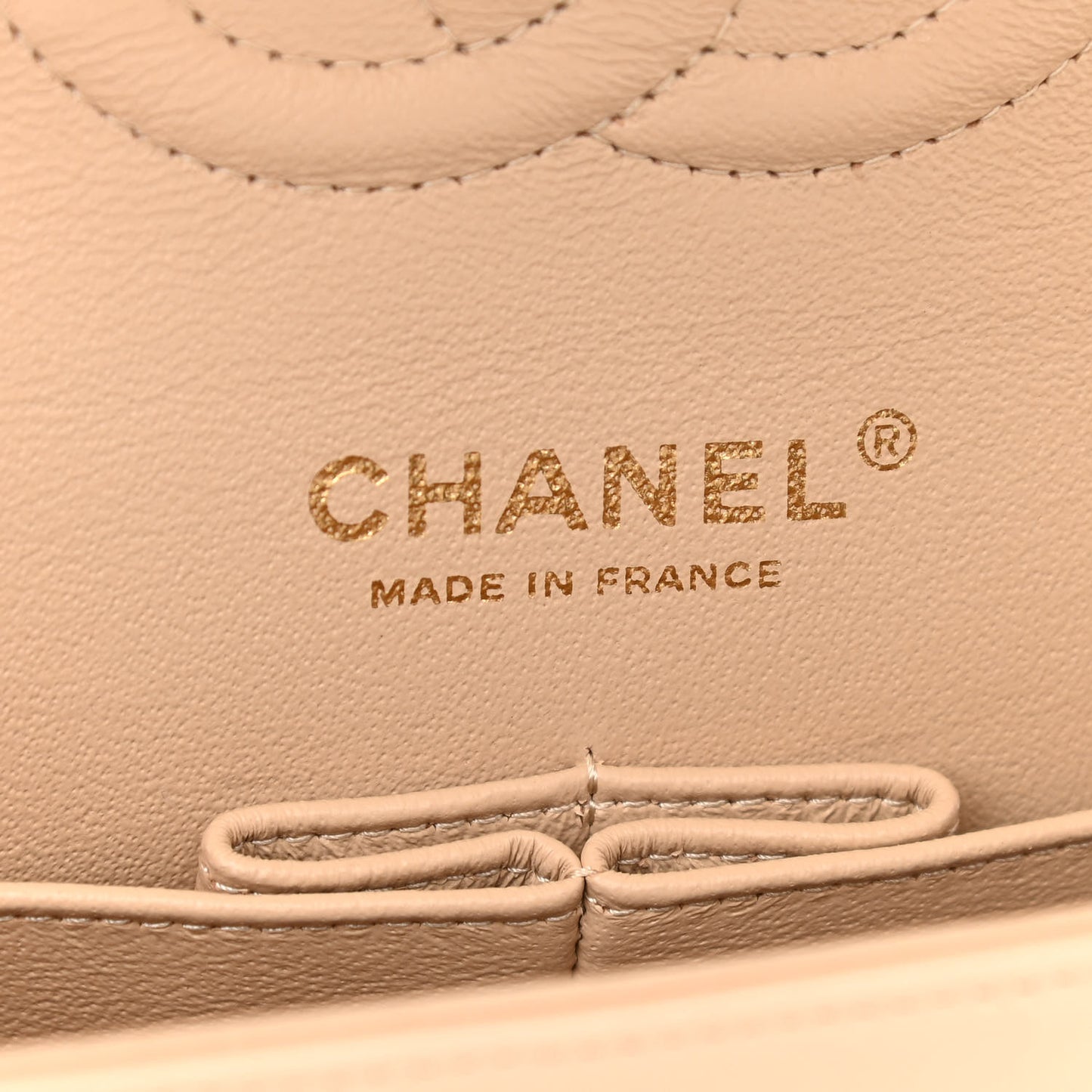 Lambskin Quilted Medium Double Flap Beige