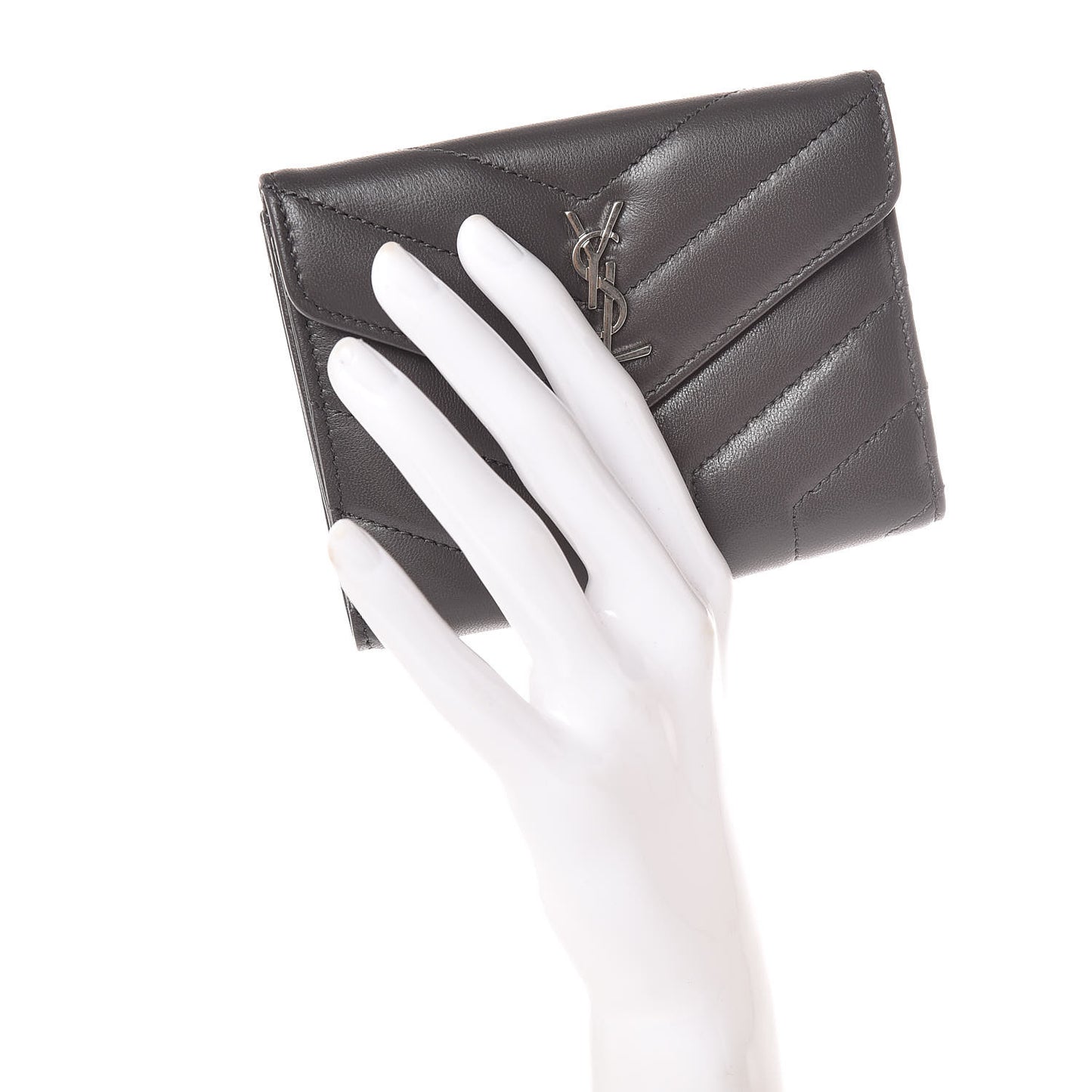 Lambskin Y Quilted Monogram Compact Loulou Wallet Asphalt
