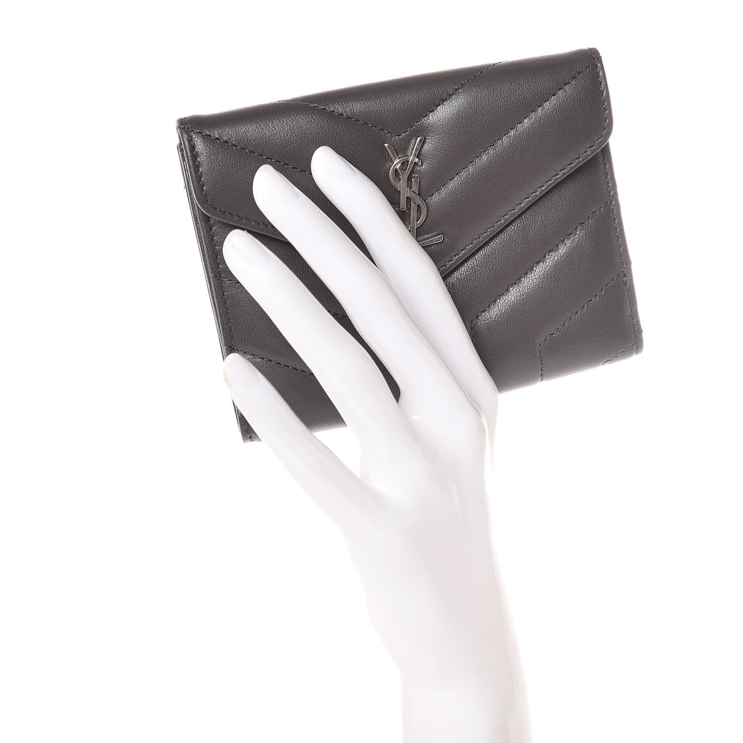Saint Laurent Lambskin Y Quilted Monogram Compact Loulou Wallet Asphalt 2 of 9