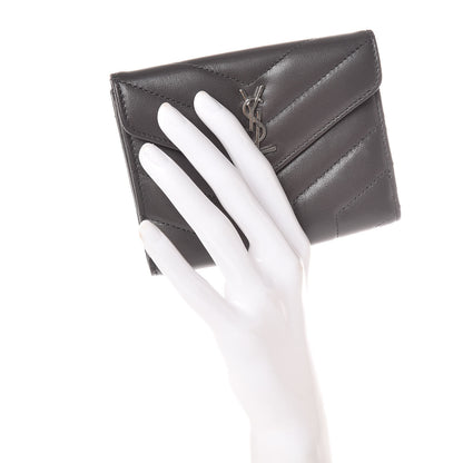 Saint Laurent Lambskin Y Quilted Monogram Compact Loulou Wallet Asphalt 2 of 9