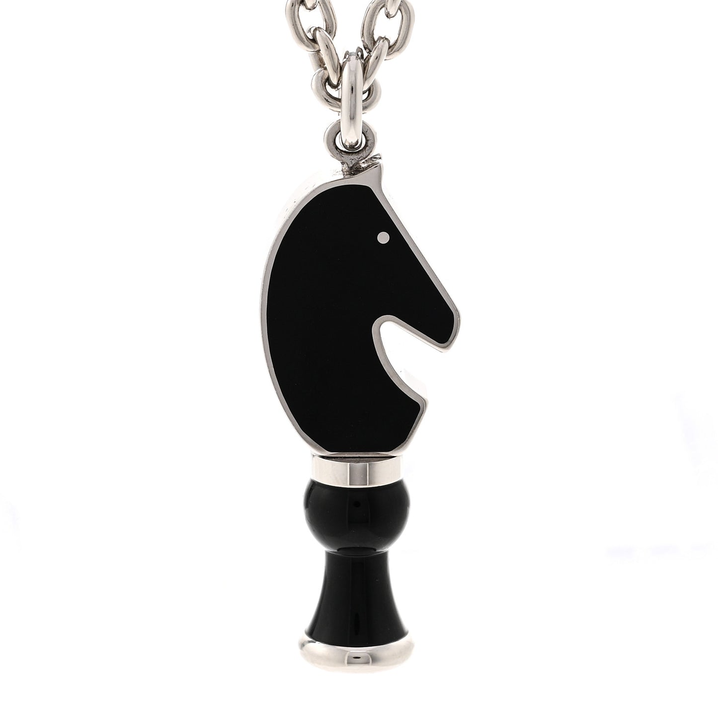 Palladium Enamel Cavalier Pendant Necklace Black