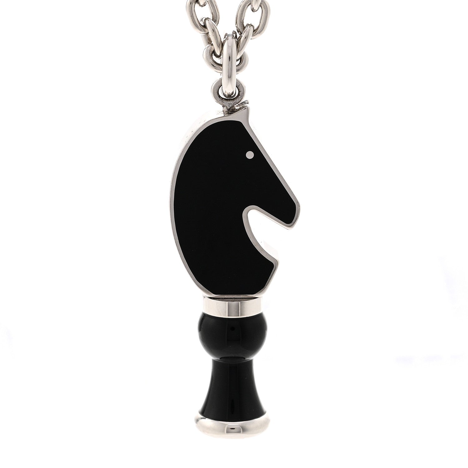 Hermes Palladium Enamel Cavalier Pendant Necklace Black 4 of 5