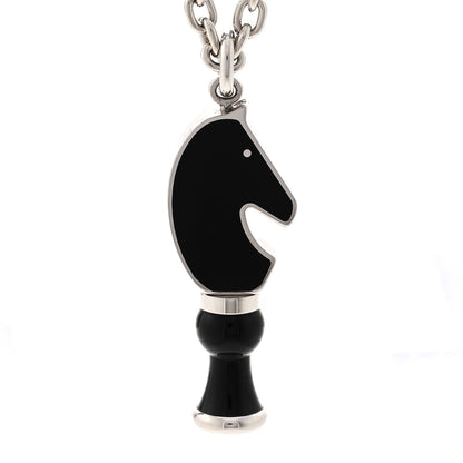 Hermes Palladium Enamel Cavalier Pendant Necklace Black 4 of 5