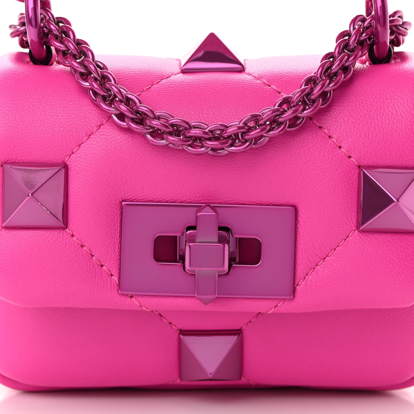 Nappa Lacquer Monochrome Mini Roman Stud Shoulder Bag Pink PP