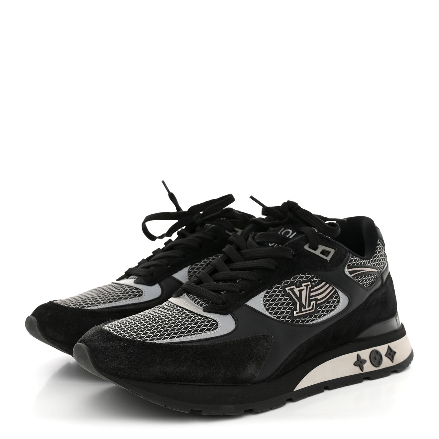 Suede Calfskin Mesh Mens Run Away Sneakers 7 Black