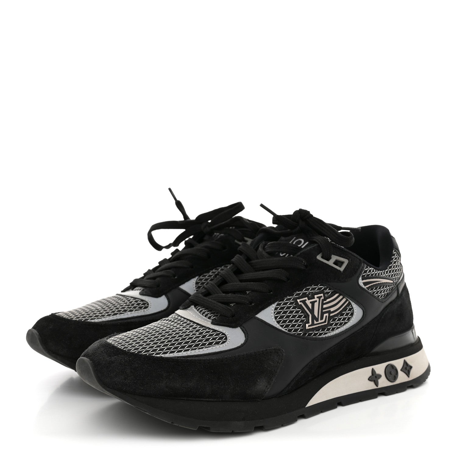 Louis Vuitton Suede Calfskin Mesh Mens Run Away Sneakers 7 Black 4 of 10