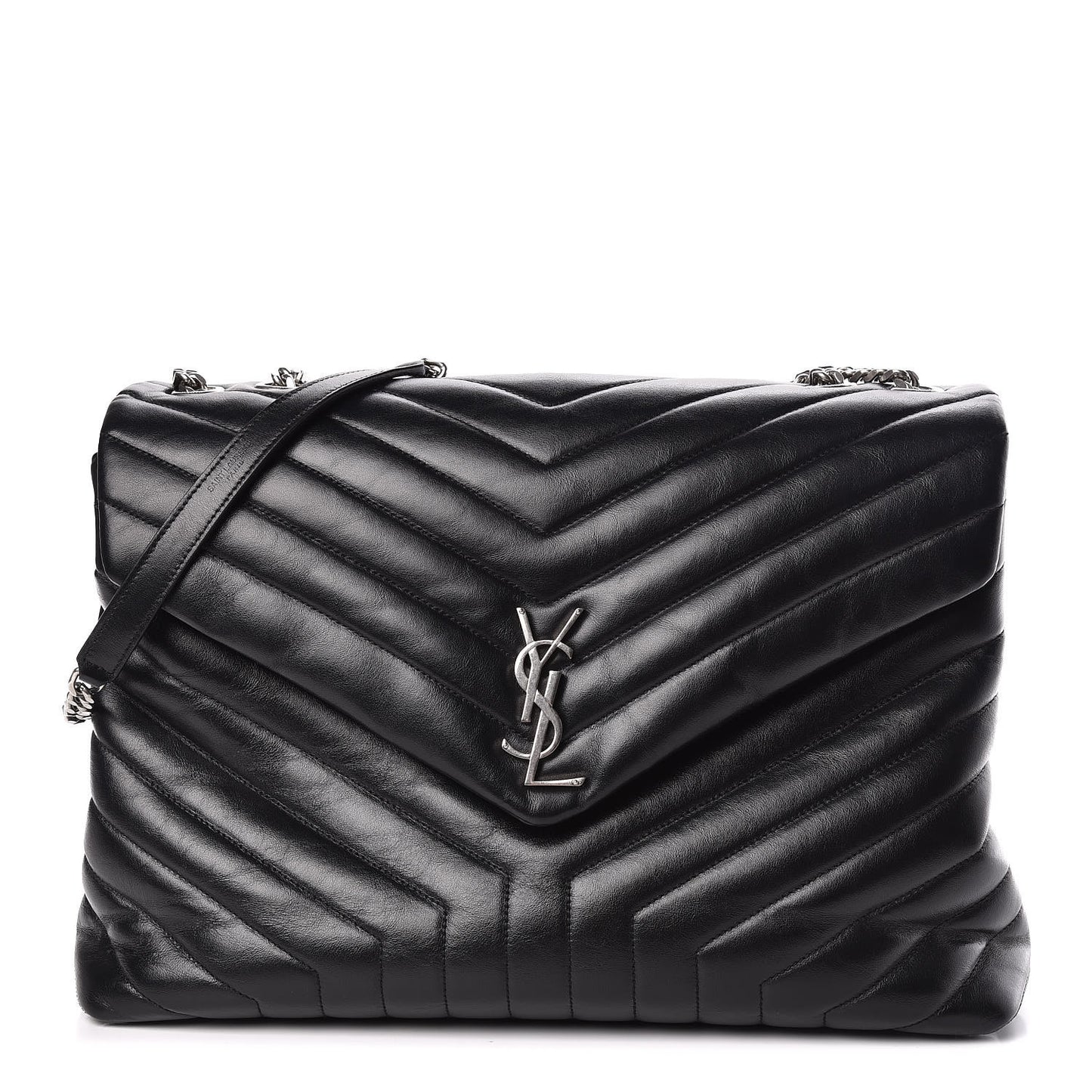 Calfskin Y Quilted Monogram Large Loulou Chain Satchel Black