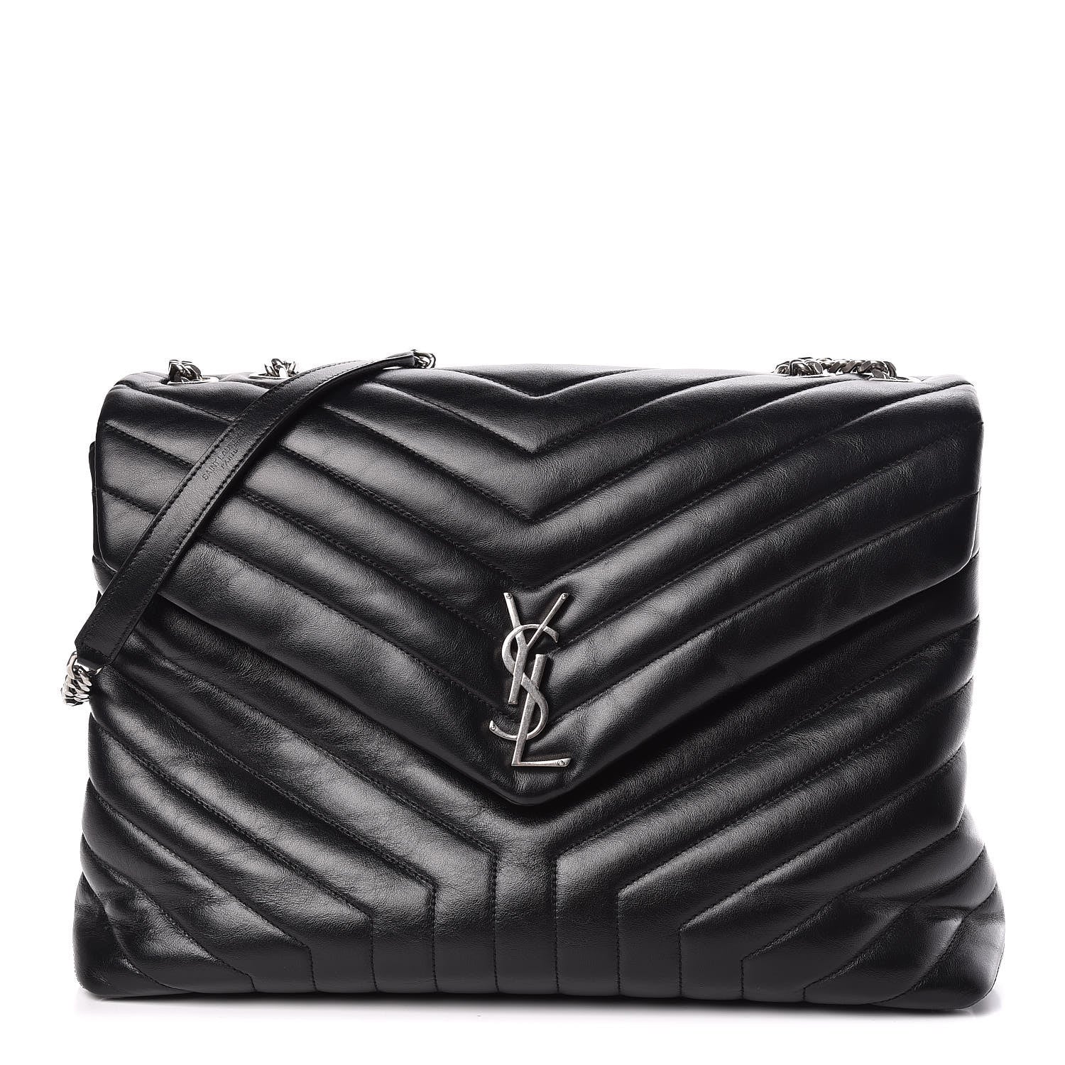 Saint Laurent Calfskin Y Quilted Monogram Large Loulou Chain Satchel Black 1 of 10