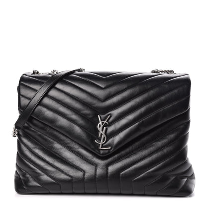 Saint Laurent Calfskin Y Quilted Monogram Large Loulou Chain Satchel Black 1 of 10