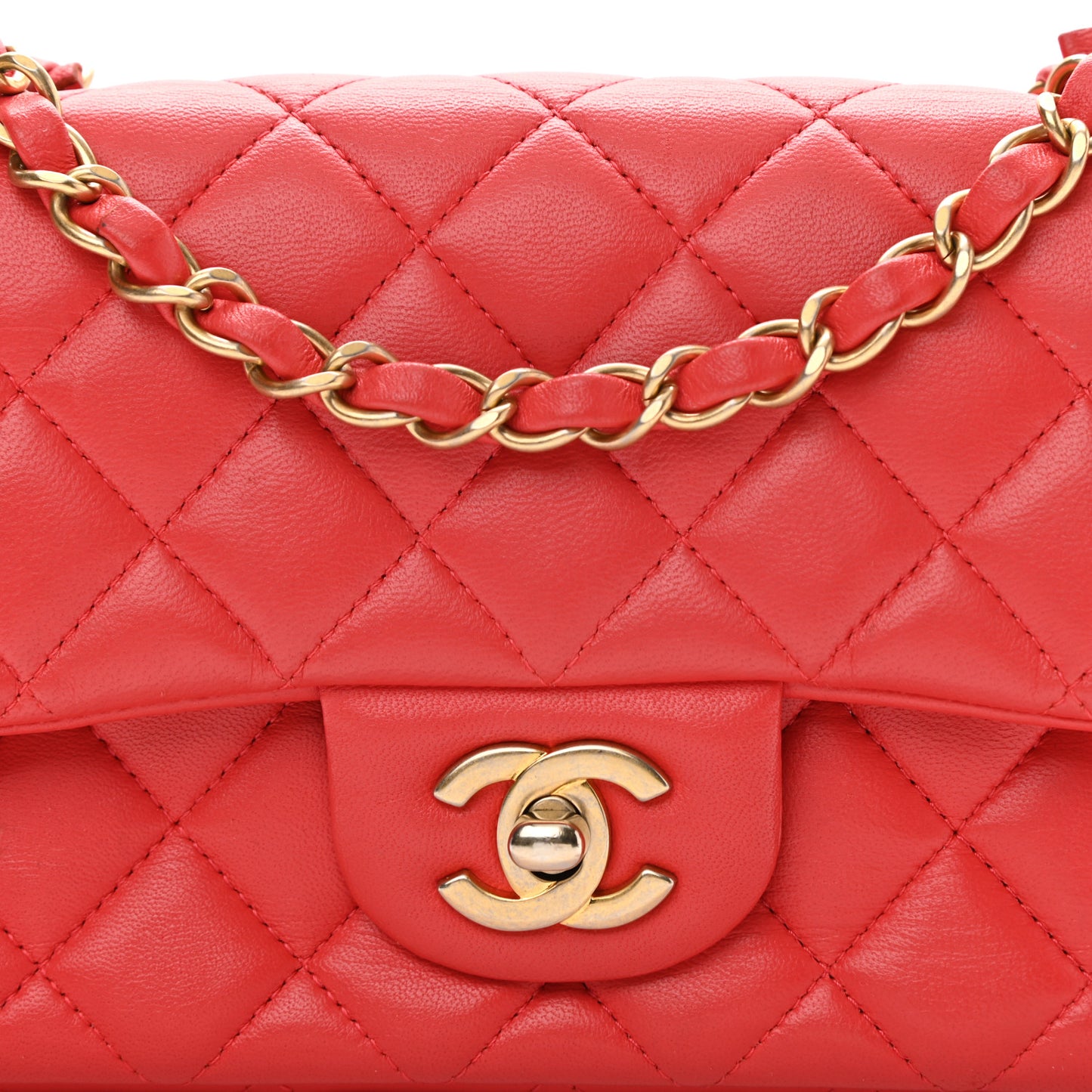 Lambskin Quilted Mini Rectangular Flap Red