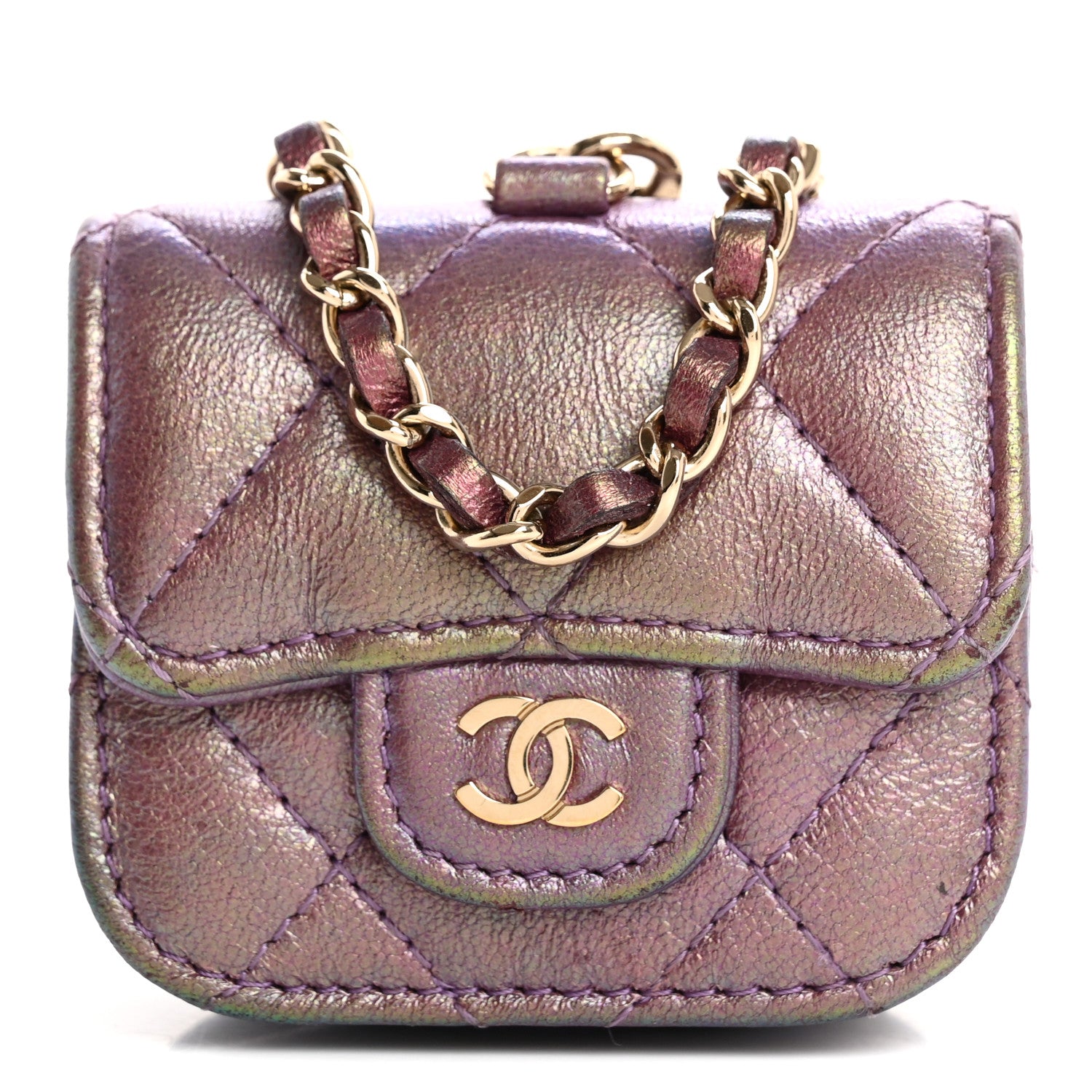 Chanel Iridescent Lambskin Quilted Airpods Pro Case Purple 1 of 16