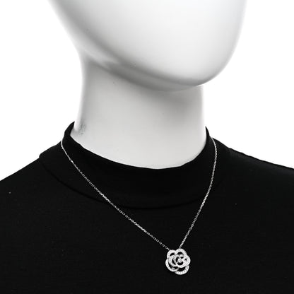 Chanel 18K White Gold Diamond Small Fil De Camelia Pendant Necklace 2 of 5