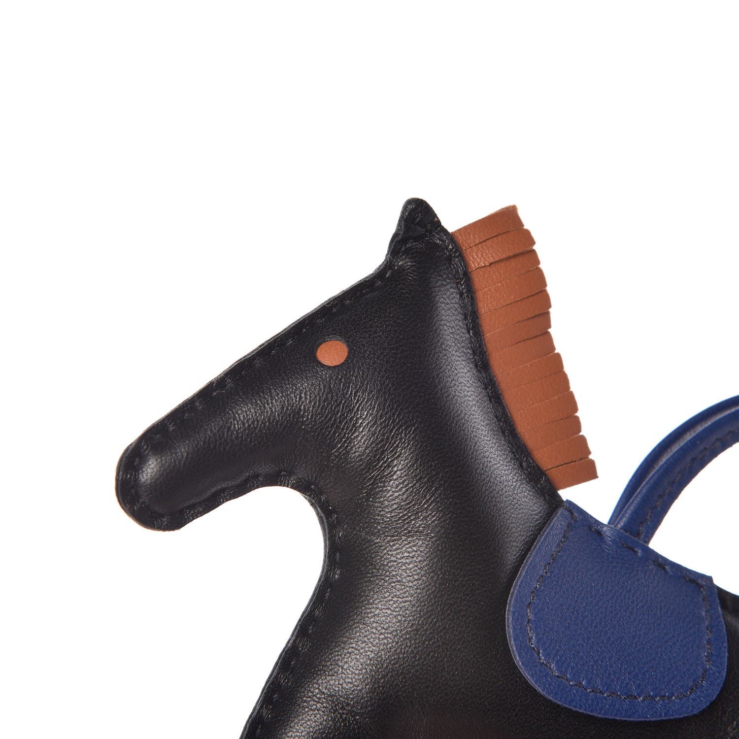 Hermes Milo Lambskin Grigri Rodeo Horse Bag Charm MM Black Bleu Saphir Gold 4 of 7