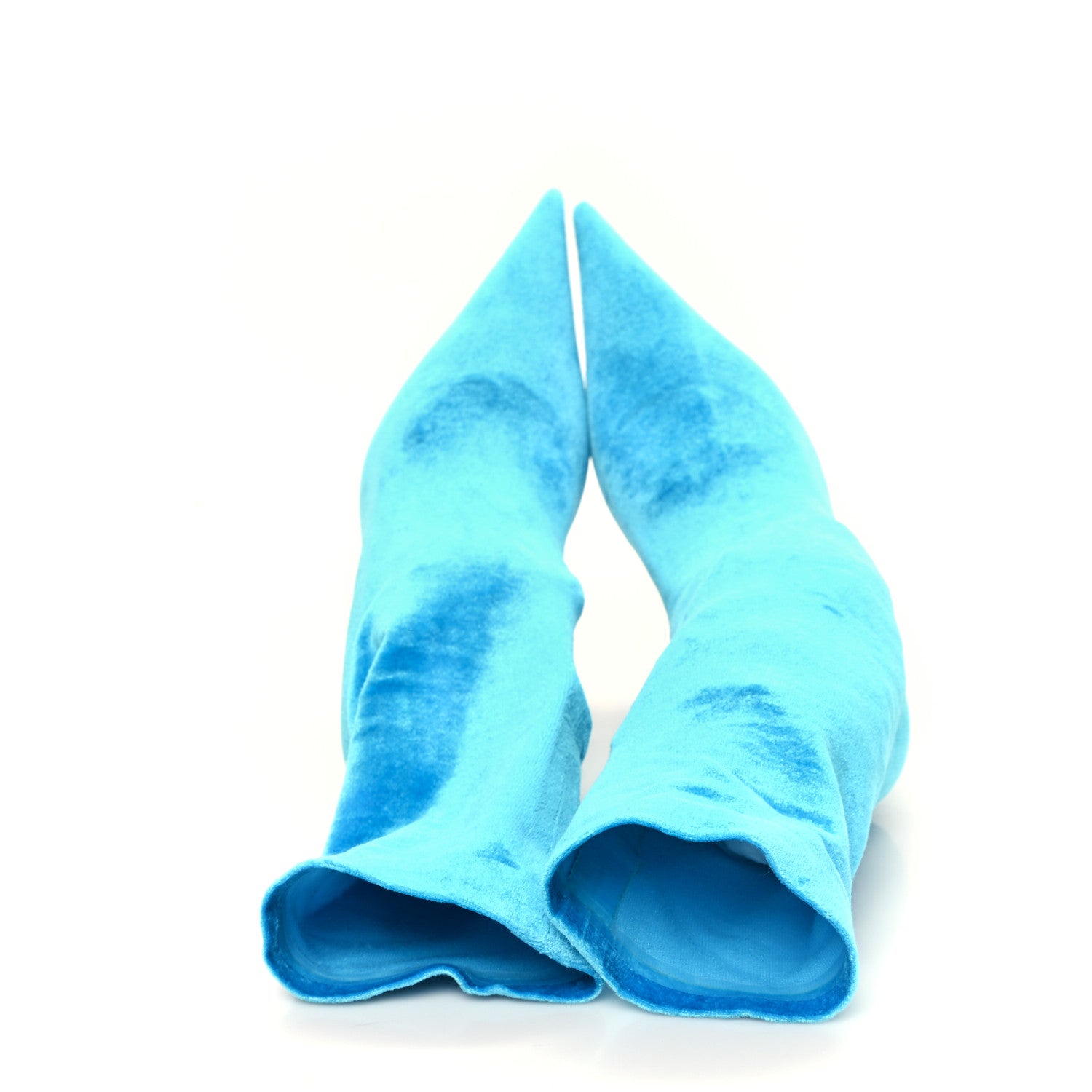 Balenciaga Velvet Spandex Extreme Pointed Toe Knife Ankle Boots 37 Azure 3 of 8
