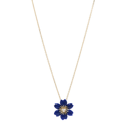 Van Cleef & Arpels 18K Yellow Gold Diamond Lapis Lazuli Mini Rose De Noel Pendant Necklace 1 of 6