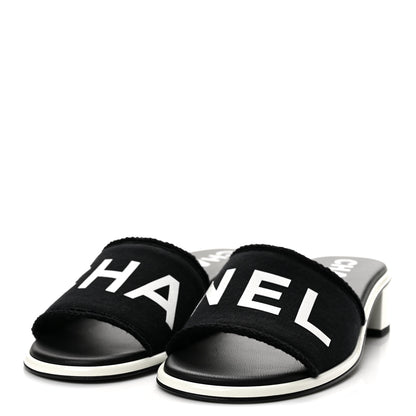 Chanel Cotton Logo Mule Sandals 40 Black White 5 of 10