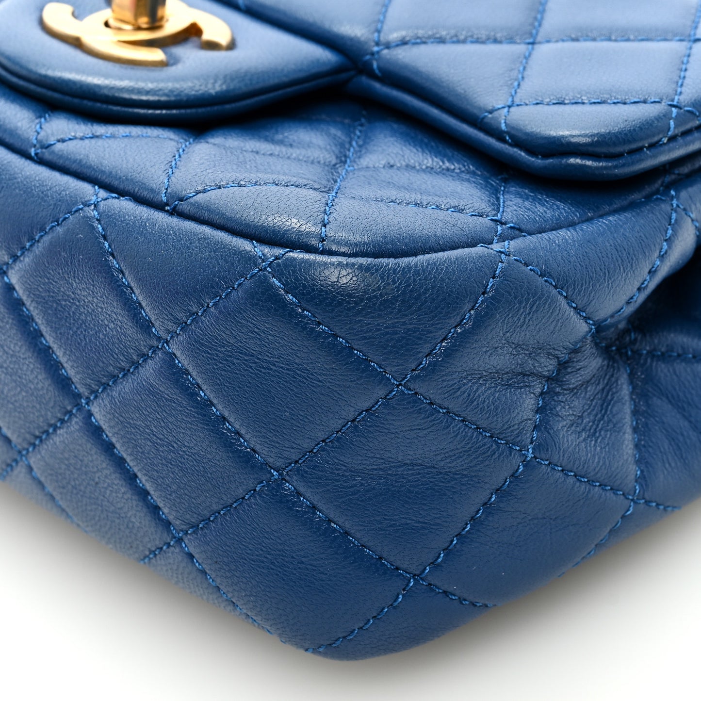 Lambskin Quilted Mini Pearl Crush Flap Blue