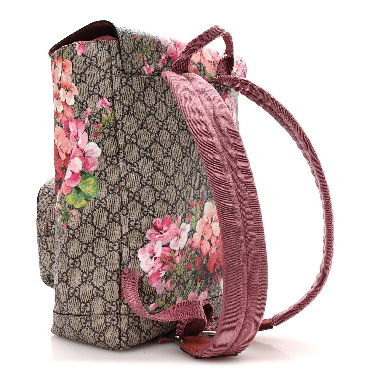 Gucci GG Supreme Monogram Blooms Medium Single Buckle Backpack Beige Multicolor Dry Rose 4 of 18