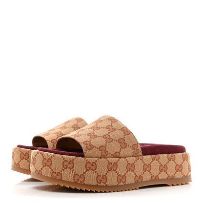 Gucci Canvas GG Monogram Angelina Platform Slide Sandals 36.5 Beige Ruggine 3 of 9