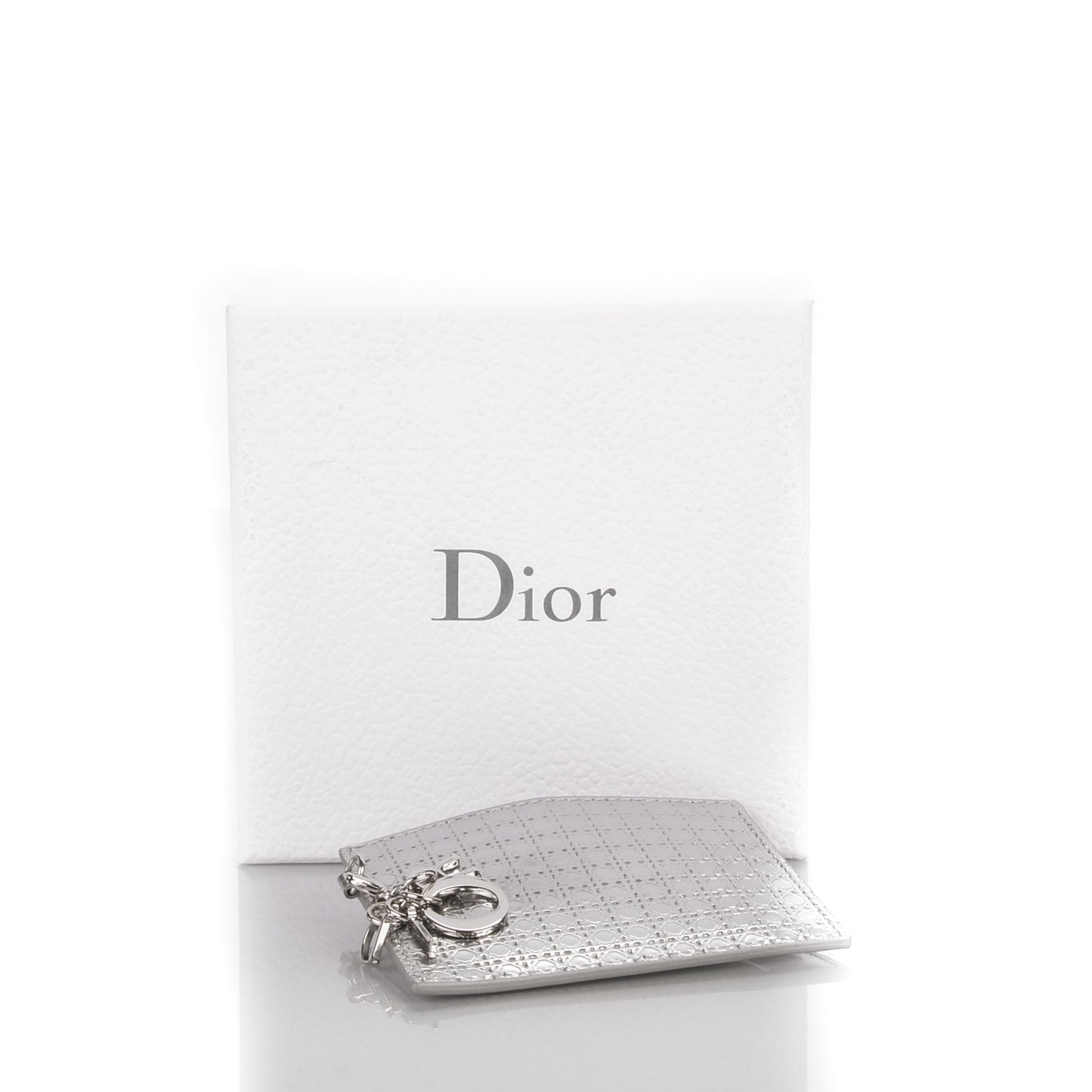 Metallic Calfskin Mico-Cannage Lady Dior Card Holder Silver
