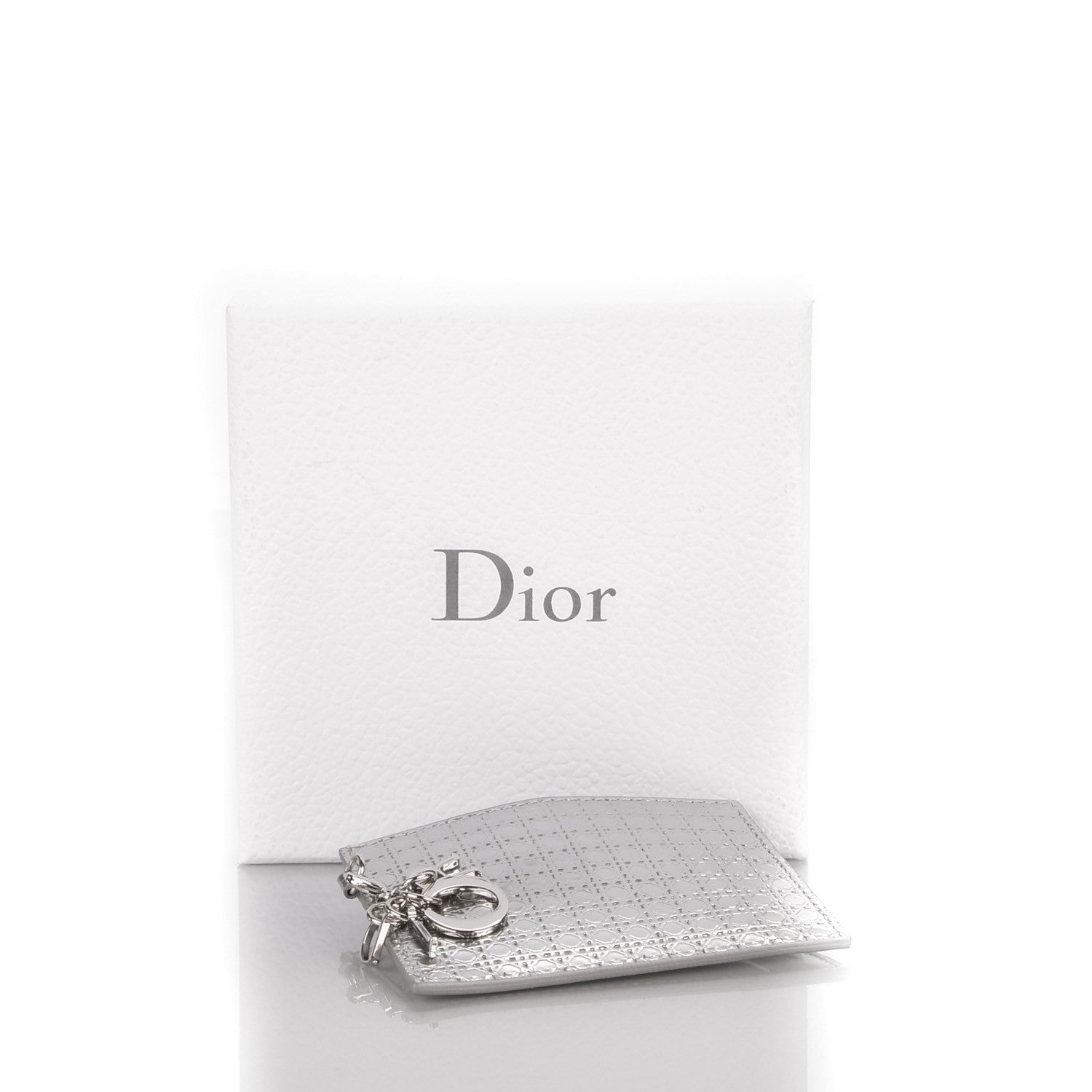 Christian Dior Metallic Calfskin Mico-Cannage Lady Dior Card Holder Silver 7 of 7
