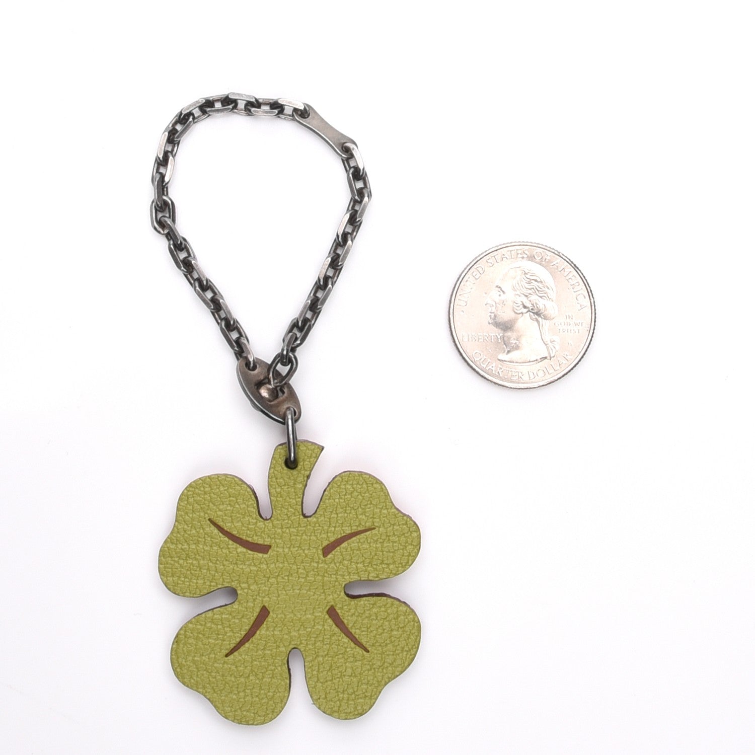 Hermes Chevre Mysore Lucky Clover Key Chain Bag Charm Vert Anis Orange 2 of 5
