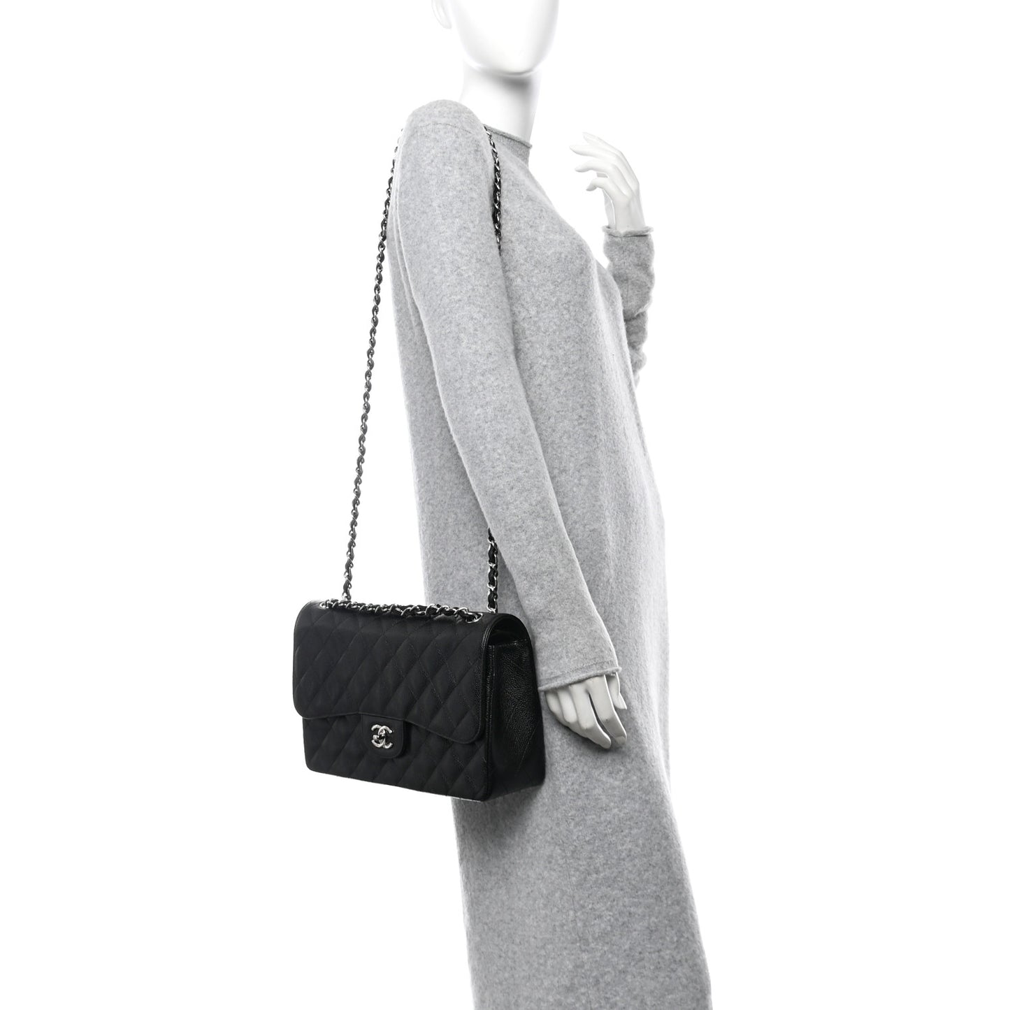 Caviar Quilted Jumbo Double Flap Black