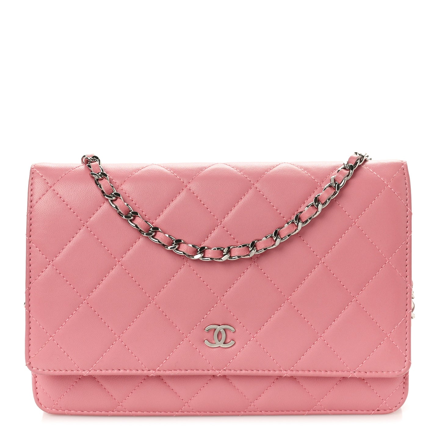 Lambskin Quilted Wallet On Chain WOC Pink