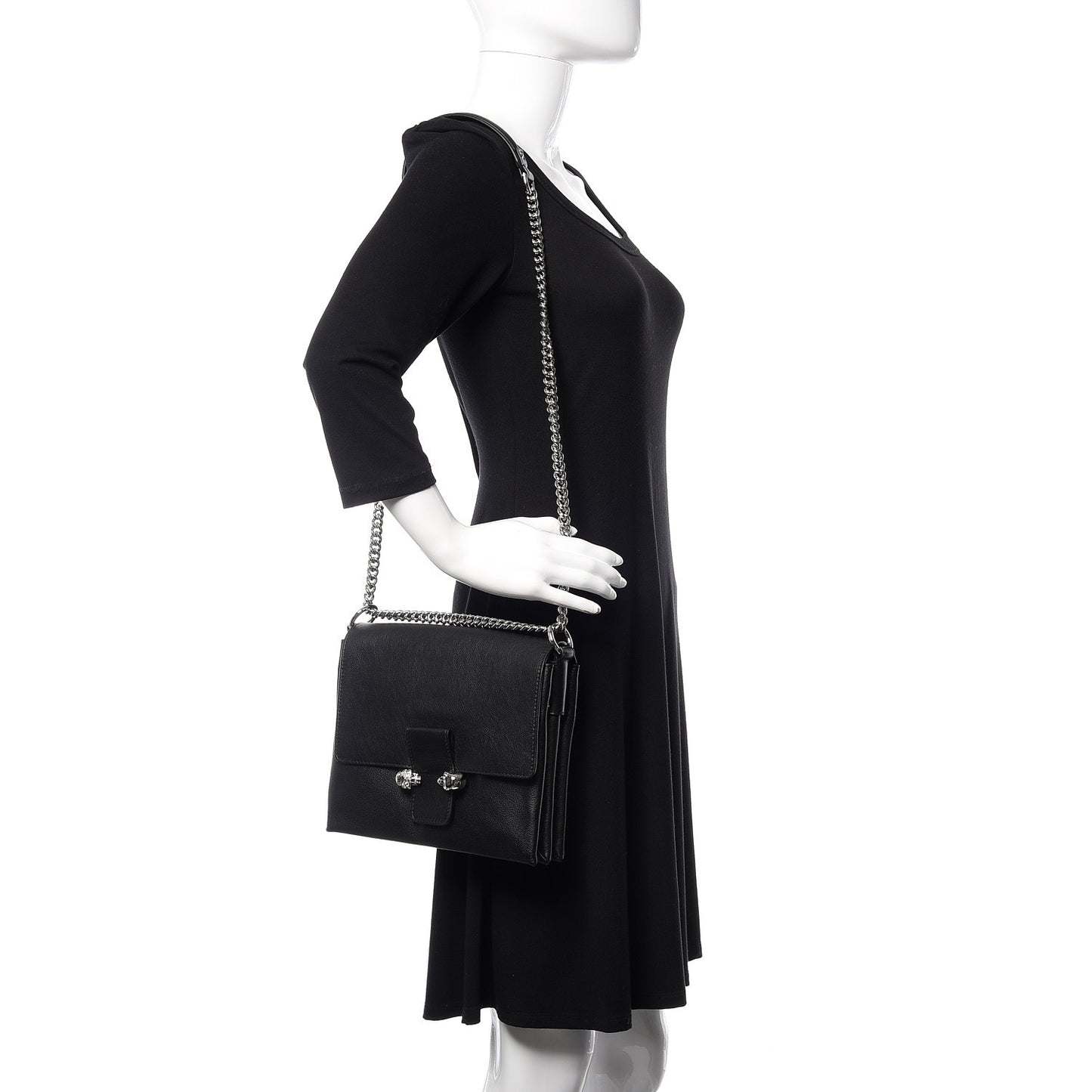 Grained Calfskin Twin Skull Crossbody Black